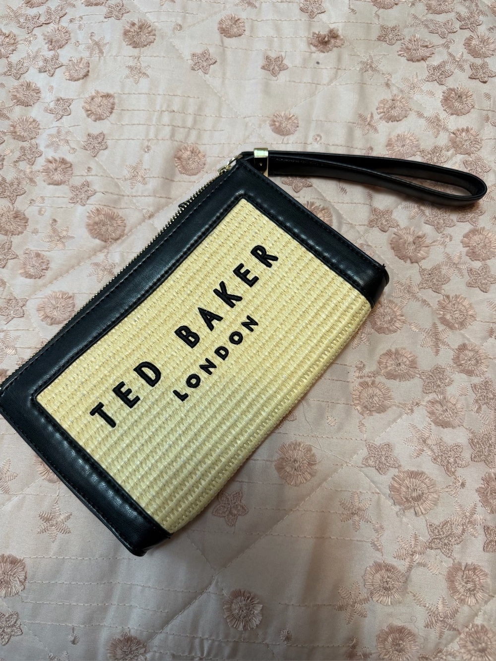 Ted Baker London Naomi Woven Raffia Wristlet Clutch – Black/Natural